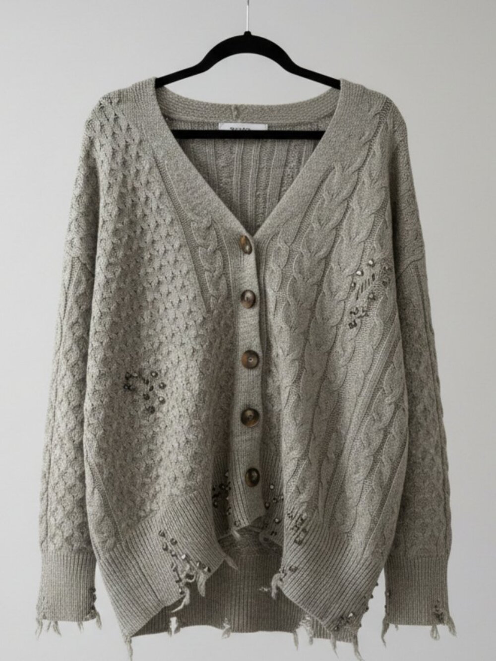 Zara Studded Distressed Cable Knit Cardigan Size S